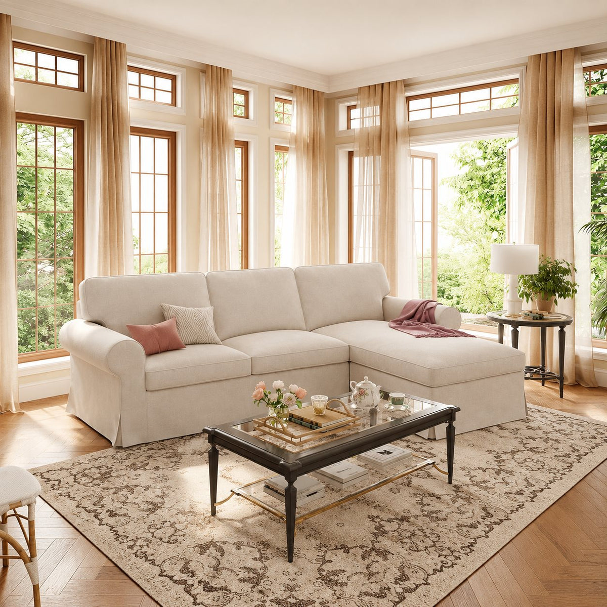 White IKEA EKTORP sectional sofa with a fitted replacement cover