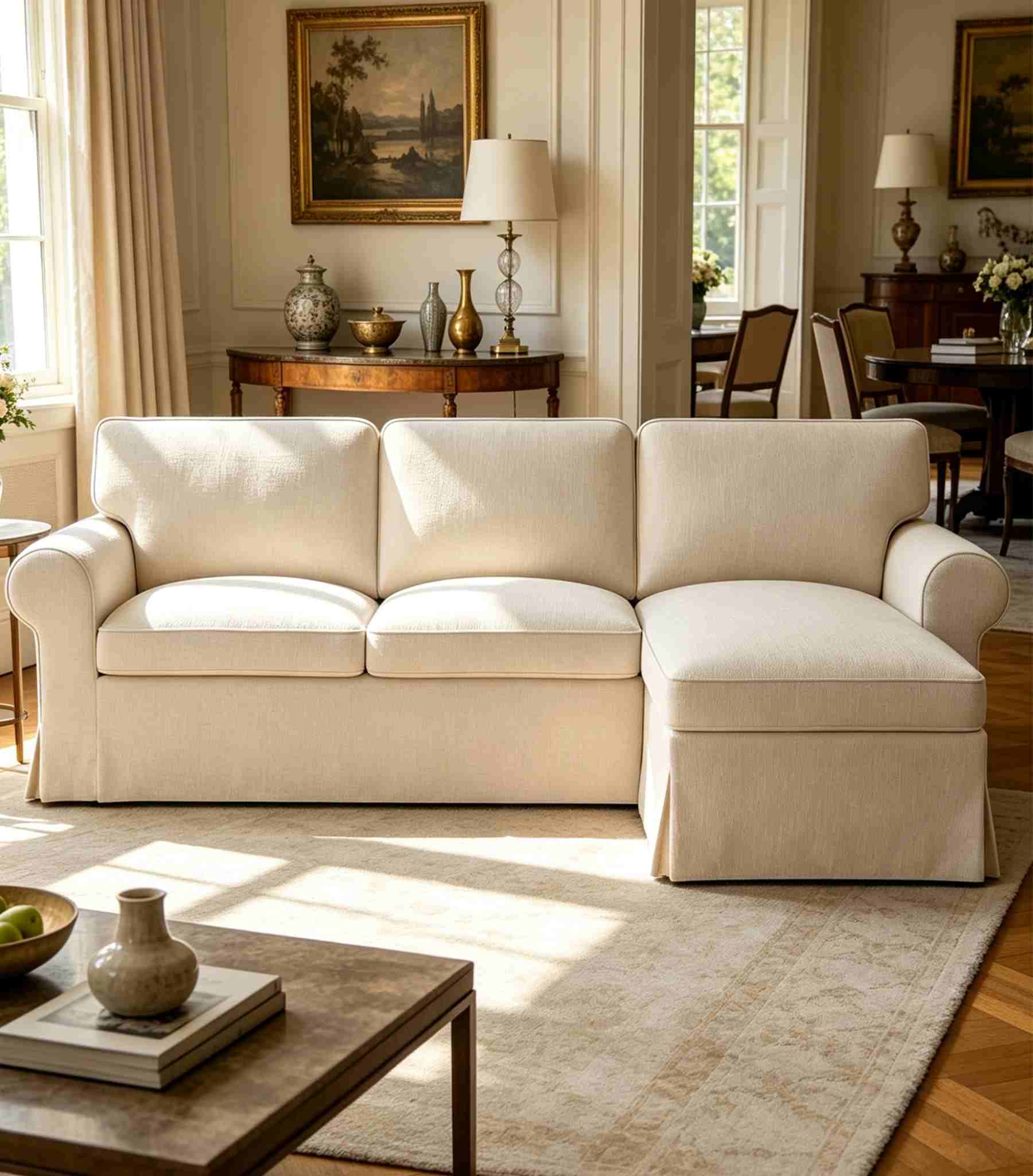 EKTORP 3 Seater Sofa with Chaise Cover-Microfiber Ivory
