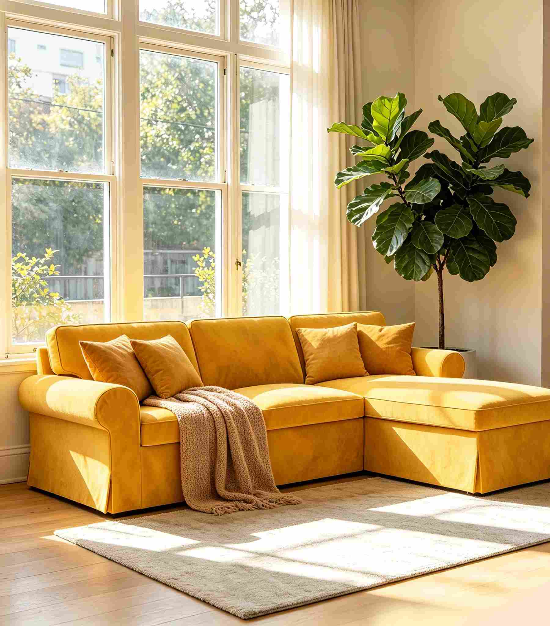 Funda para sofá EKTORP de 3 plazas con chaise longue-Terciopelo amarillo