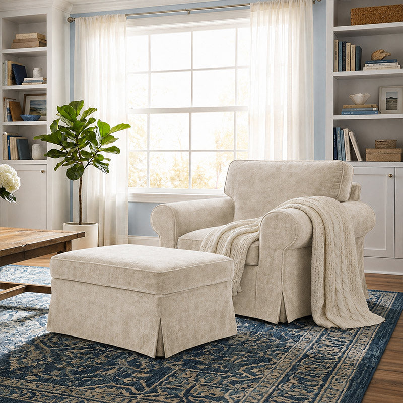 EKTORP Footstool Cover-Chenille Buttermilk