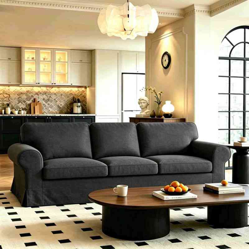 EKTORP 3-Seater Sofa Cover-Structural Weave Charcoal
