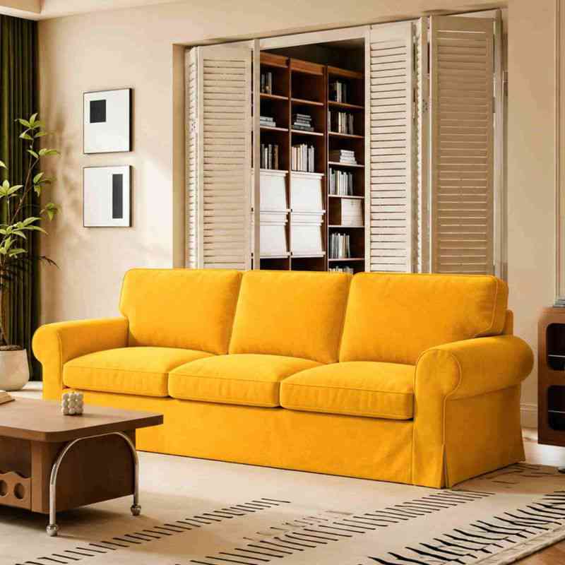 EKTORP 3-Seater Sofa Cover-Velvet Yellow