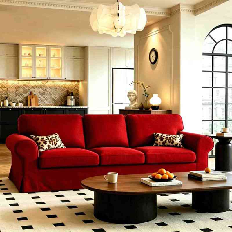 EKTORP 3-Seater Sofa Cover-Structural Weave Red
