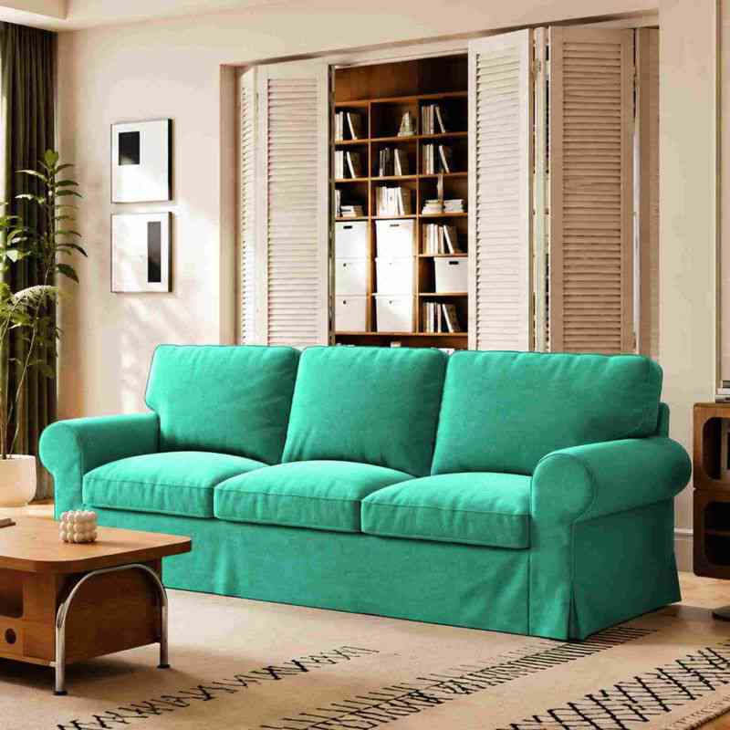 EKTORP 3-Seater Sofa Cover-Velvet Cyan