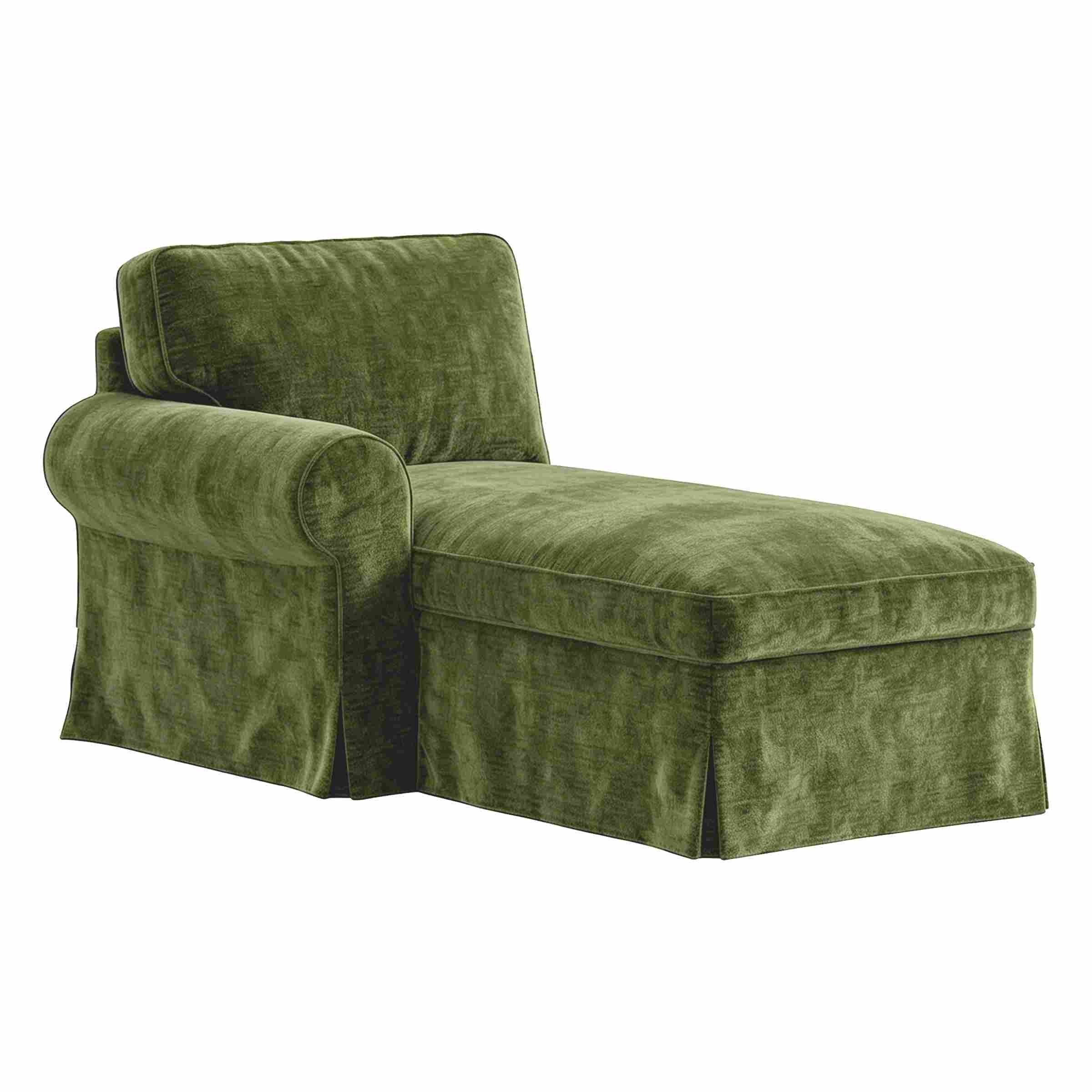 Funda chaise longue EKTORP con reposabrazos izquierdo, chenilla verde ciprés