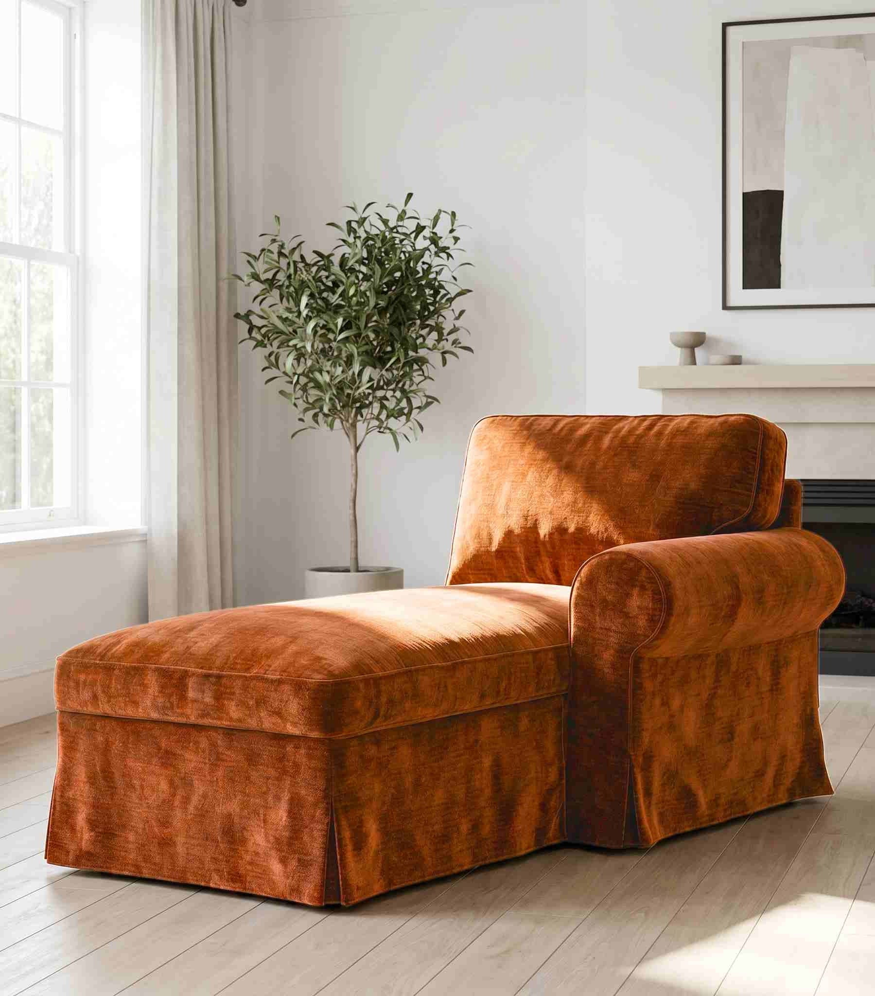 EKTORP Chaise with Right Armrest Cover-Chenille Terracotta