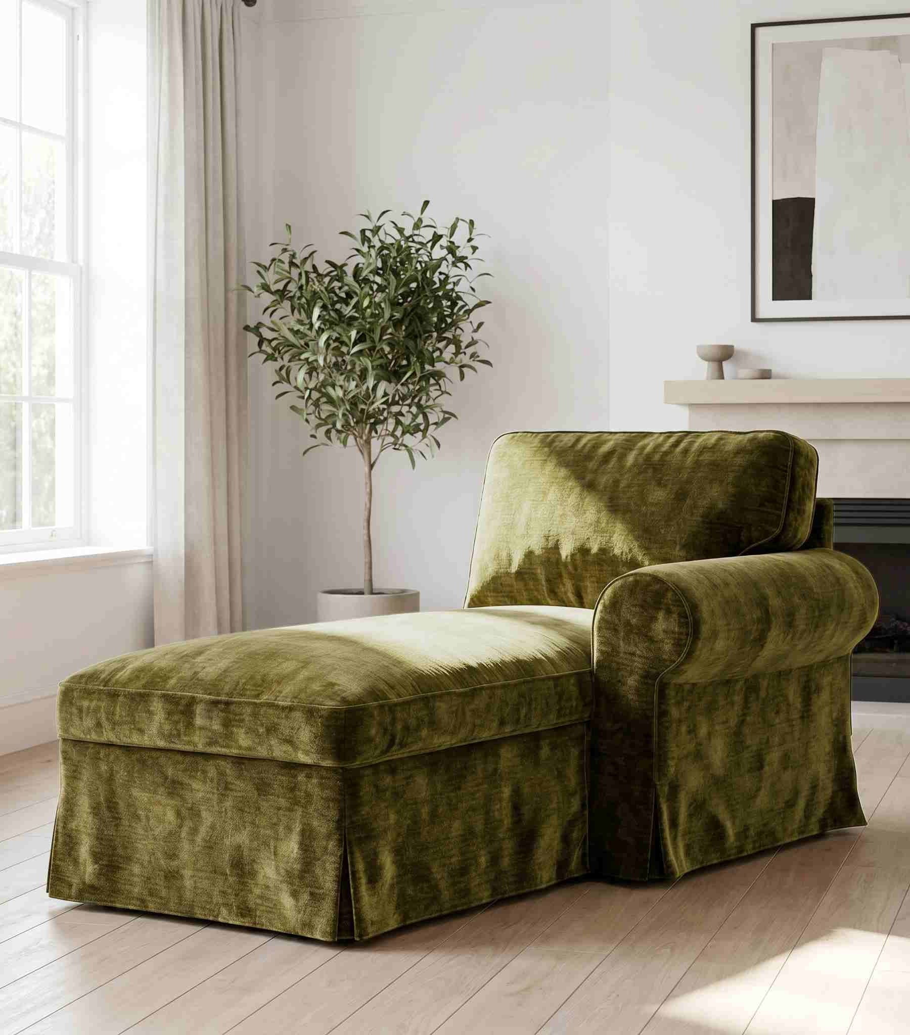EKTORP Chaise with Right Armrest Cover-Chenille Cypress Green