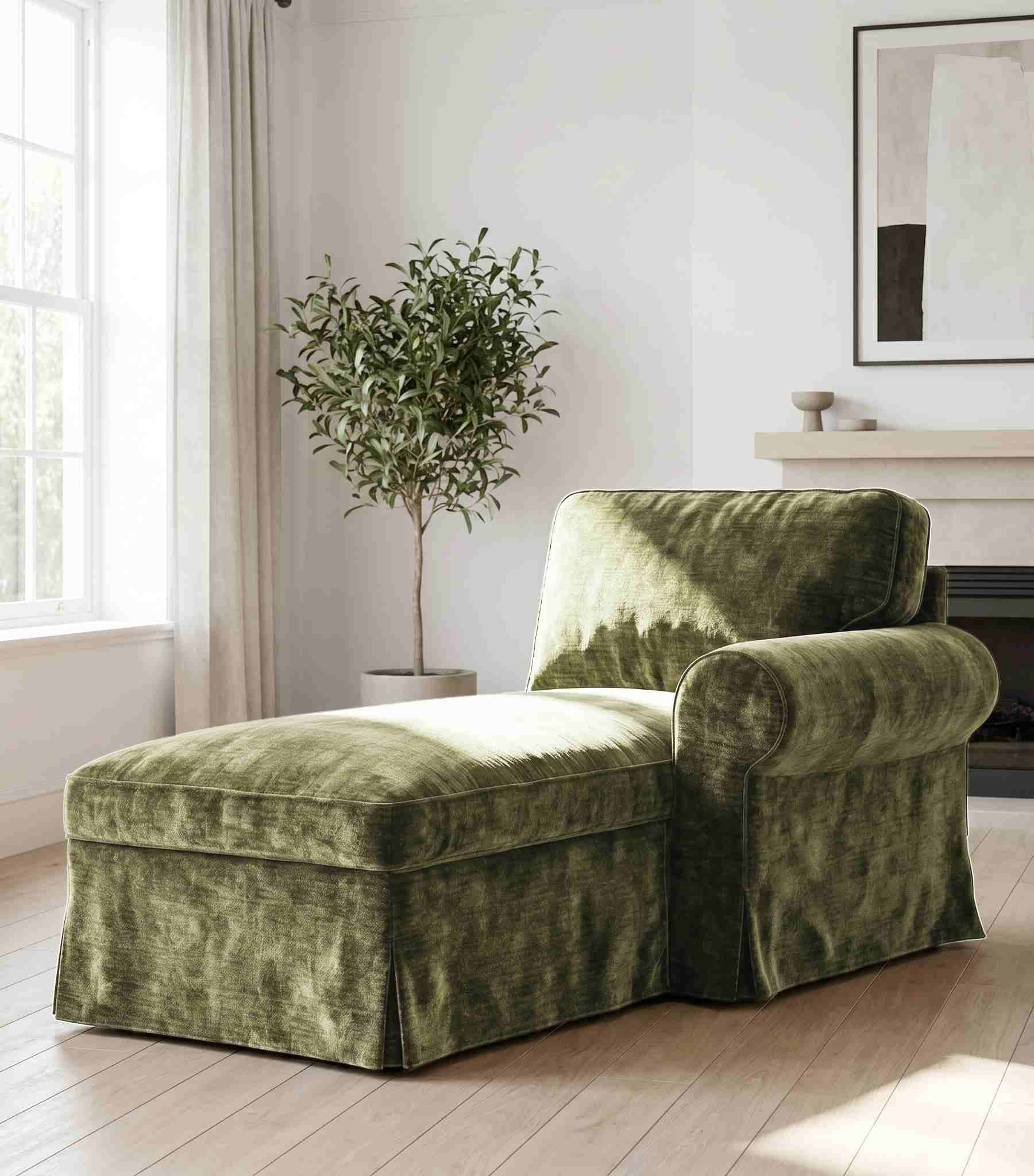 EKTORP Chaise with Right Armrest Cover-Chenille Winter Moss