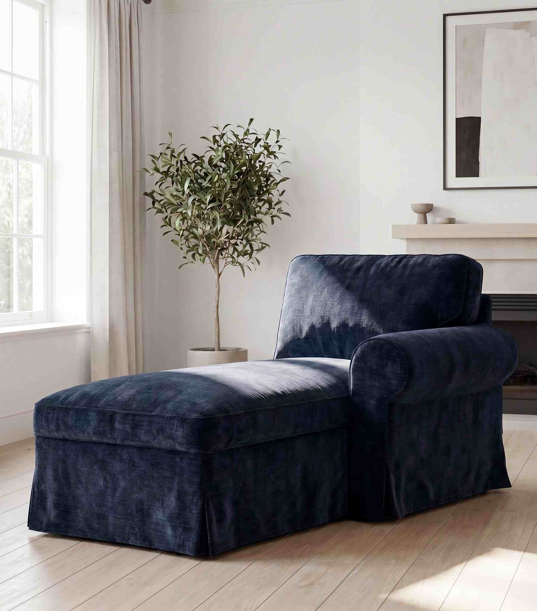 EKTORP Chaise with Right Armrest Cover-Chenille Midnight