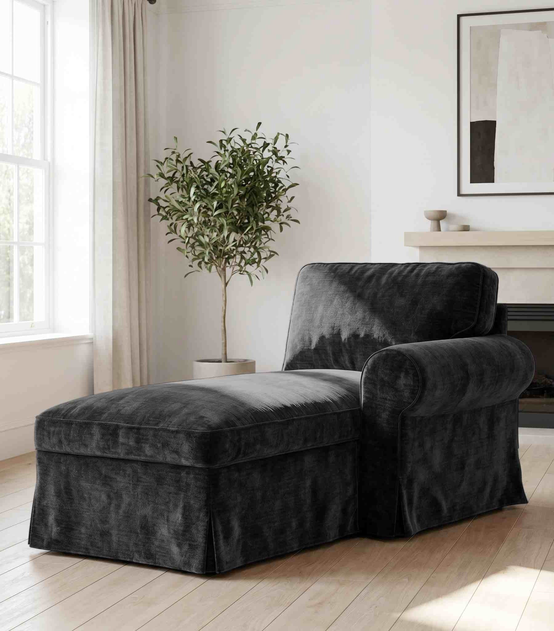 EKTORP Chaise with Right Armrest Cover-Chenille Graphite