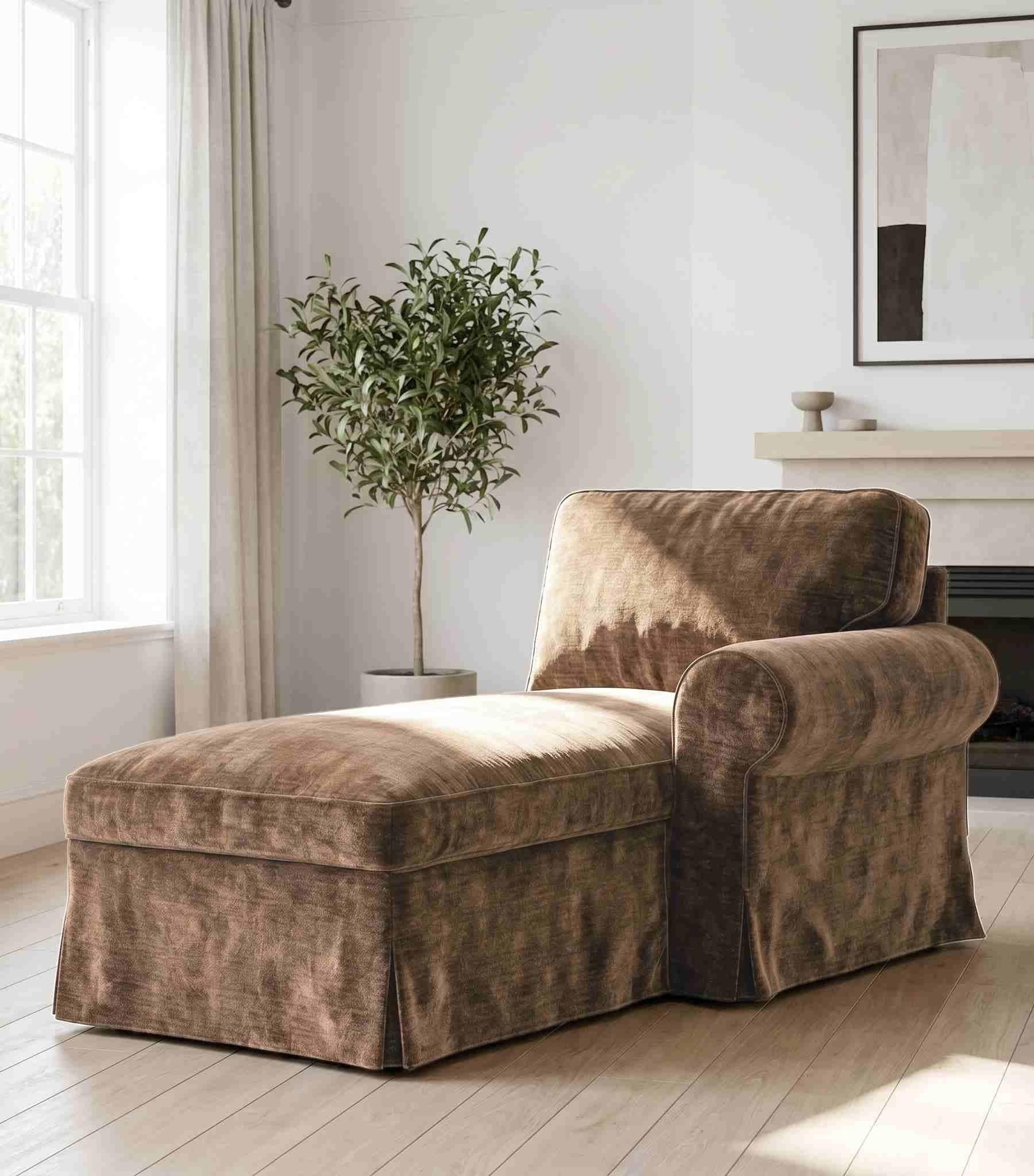 EKTORP Chaise with Right Armrest Cover-Chenille Antelope