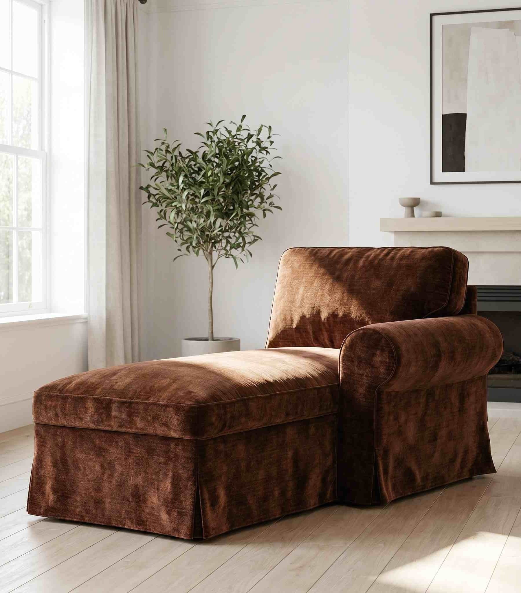 EKTORP Chaise with Right Armrest Cover-Chenille Chestnut