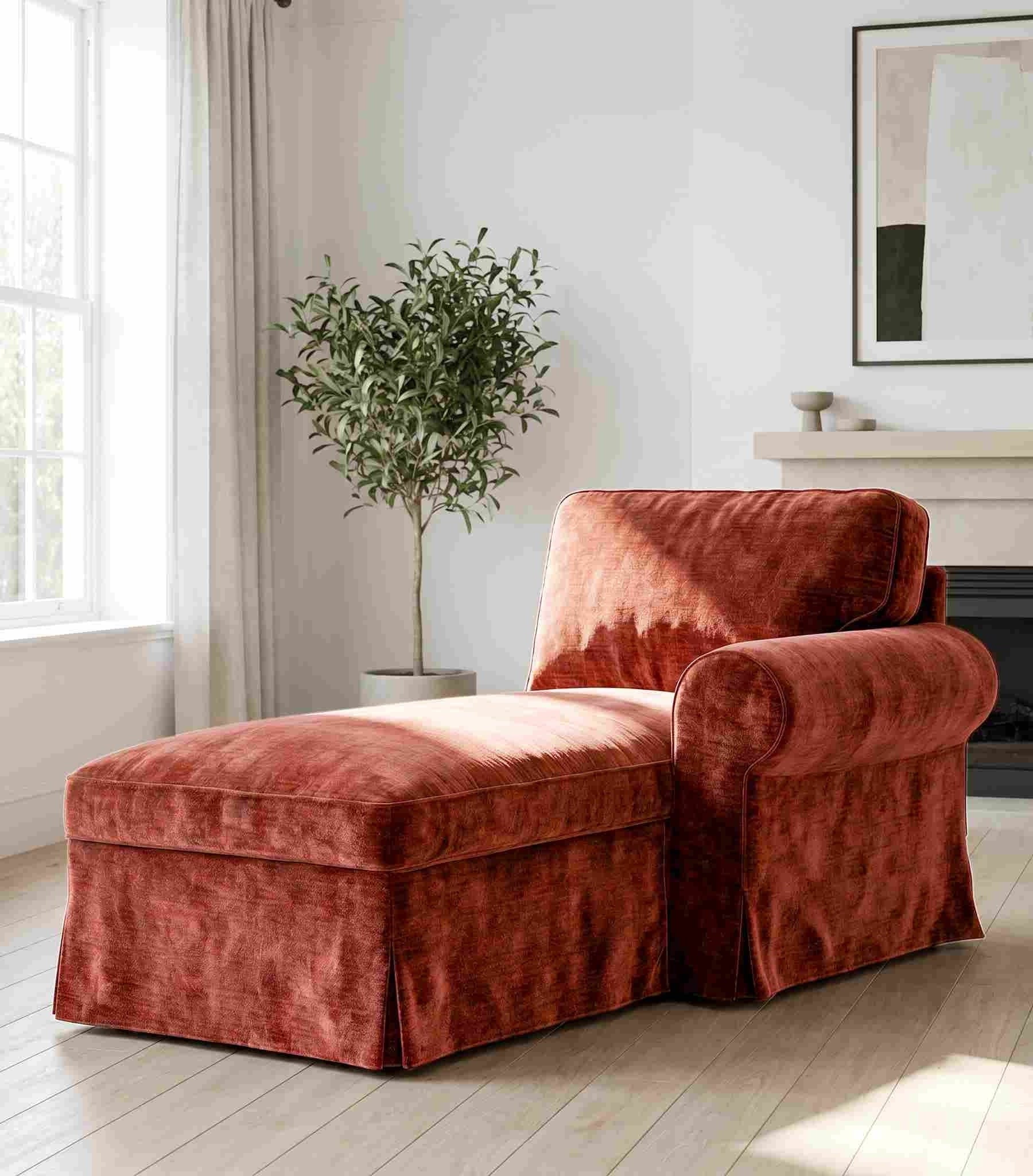 EKTORP Chaise with Right Armrest Cover-Chenille Burnt Brick