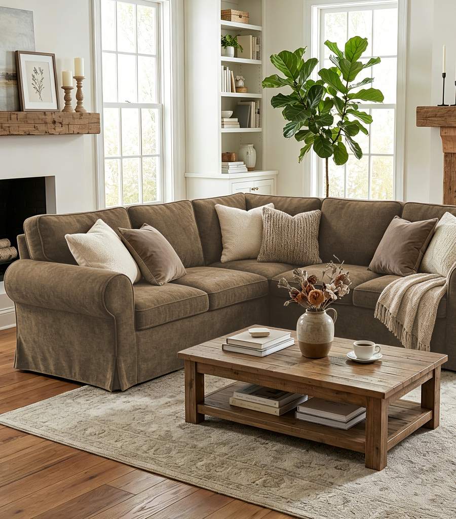 Ektorp 4 Seat Sofa Cover in Chenille Antelope styled in a home setting