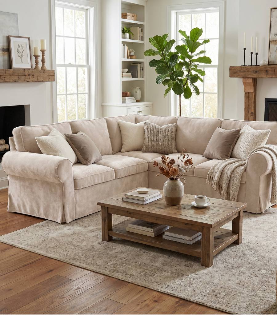 Ektorp 4 Seat Sofa Cover in Chenille Buttermilk styled in a home setting