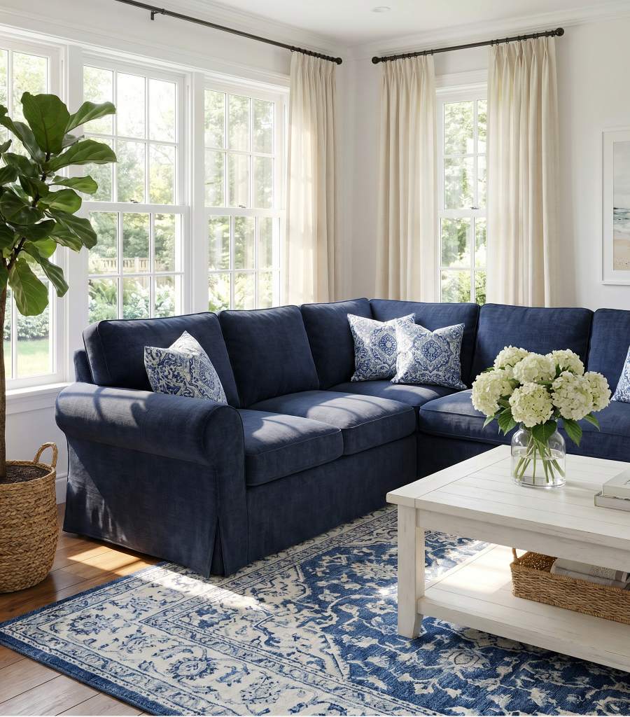 Ektorp 4 Seat Sofa Cover in Chenille Midnight styled in a home setting