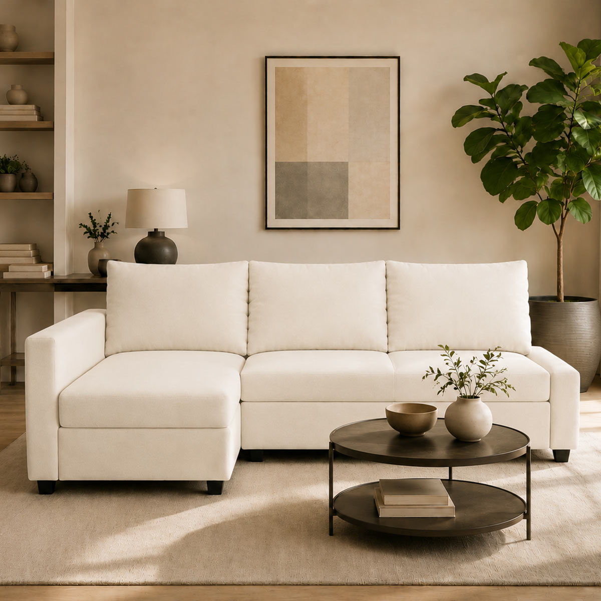 FRIHETEN Sofa Bed with Left Chaise Cover-Microfiber Ivory