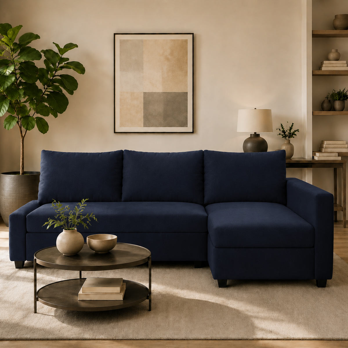 Funda de sofá cama FRIHETEN con chaise longue a la derecha - Microfibra azul marino