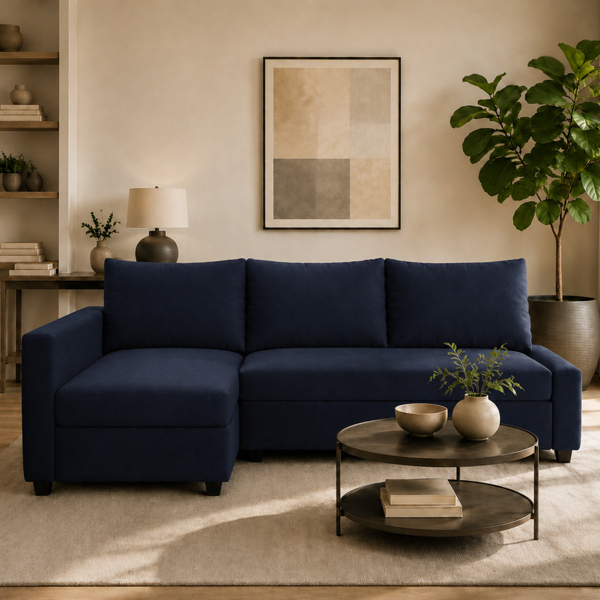 FRIHETEN Sofa Bed with Left Chaise Cover-Microfiber Navy blue