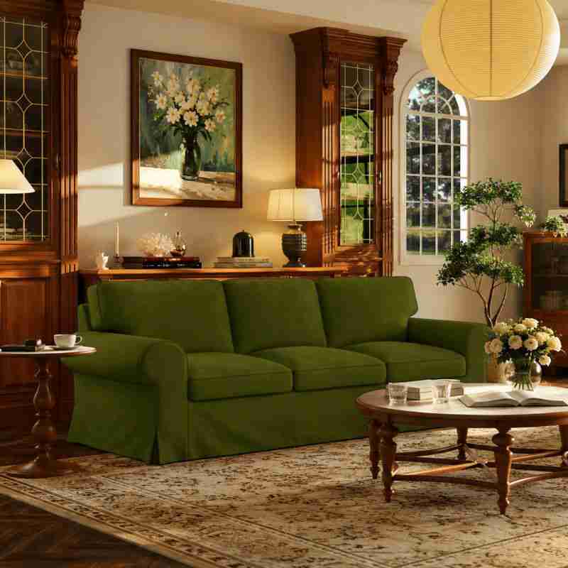 EKTORP 3-Seater Sofa Cover-Microfiber Olive