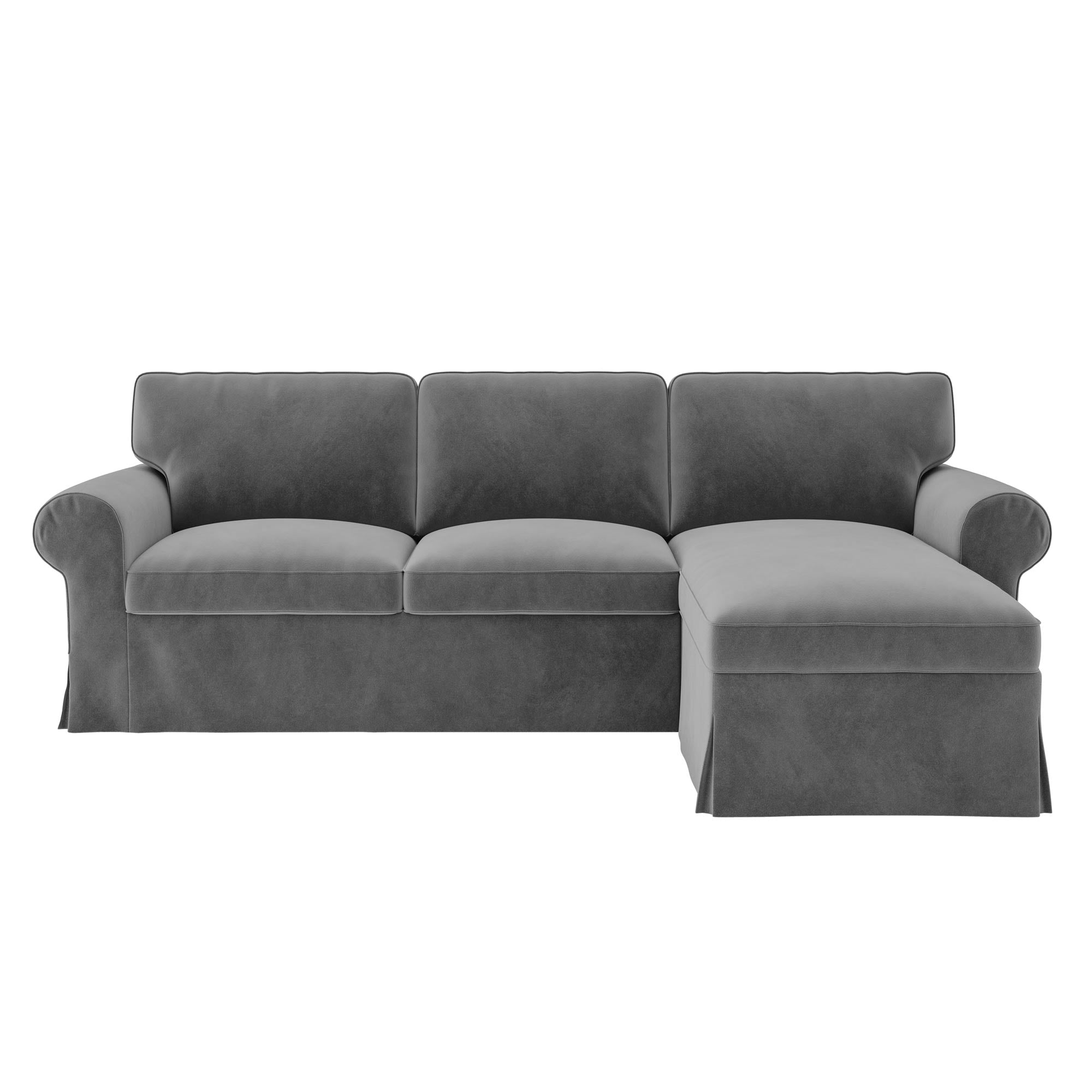 Funda para sofá de 3 plazas EKTORP con chaise longue - Terciopelo gris