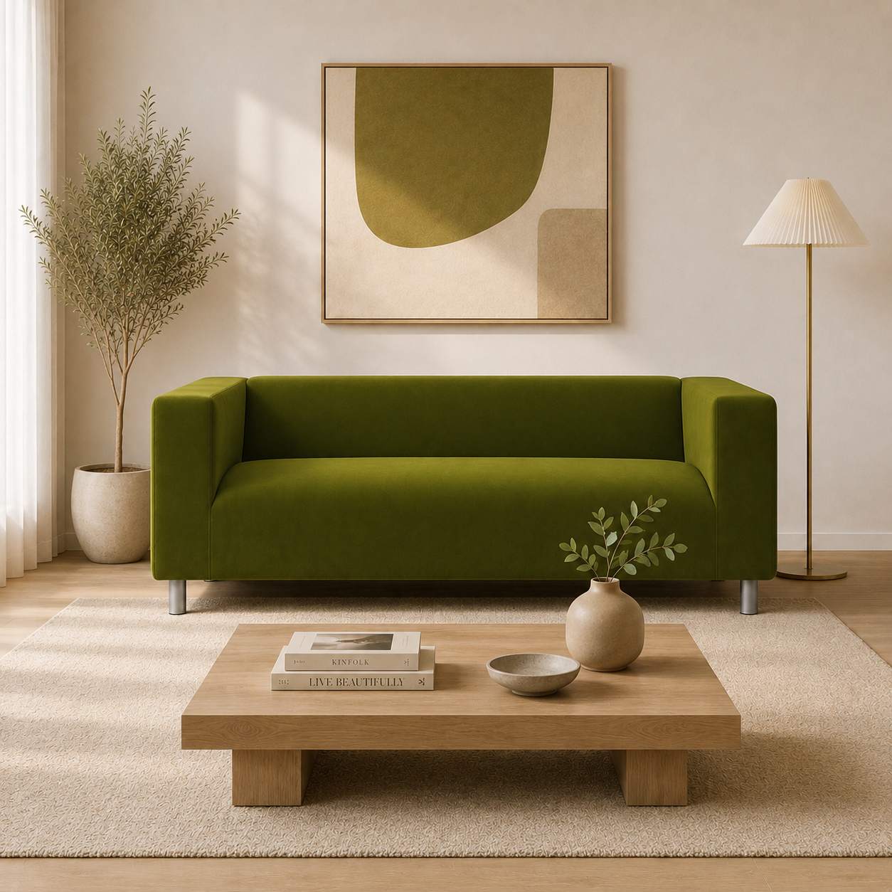KLIPPAN Funda de sofá de dos plazas-Terciopelo verde oliva