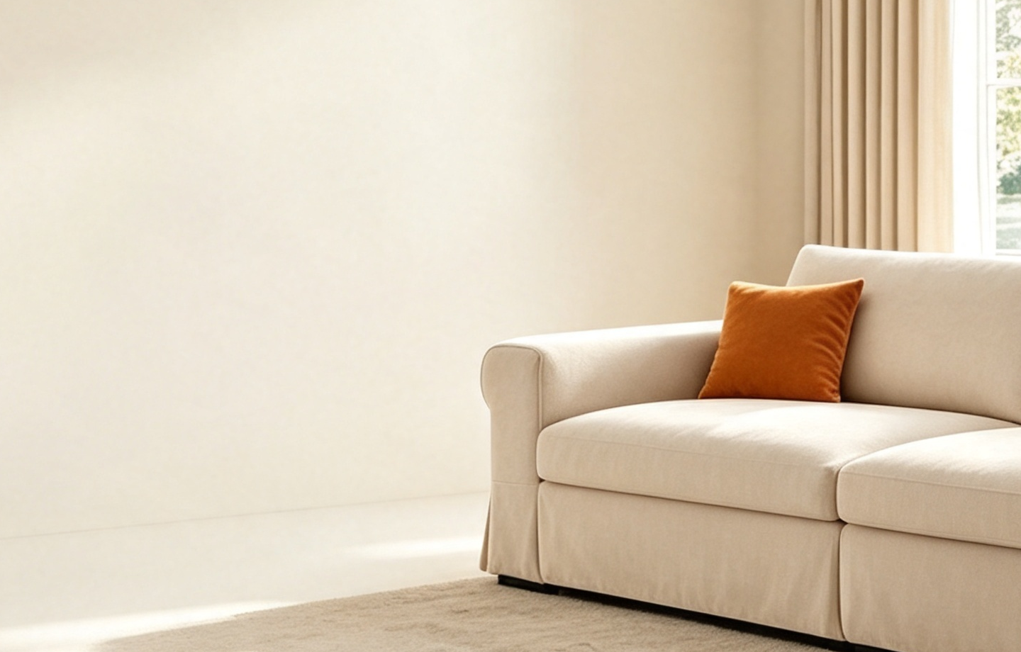Made-to-measure custom sofa cover in a bright living room